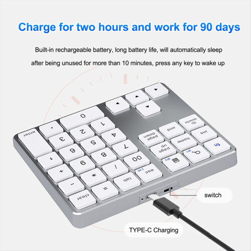 Dual Bluetooth Numeric Keypad 2.4Ghz Wireless Keyboard Silver & White 1