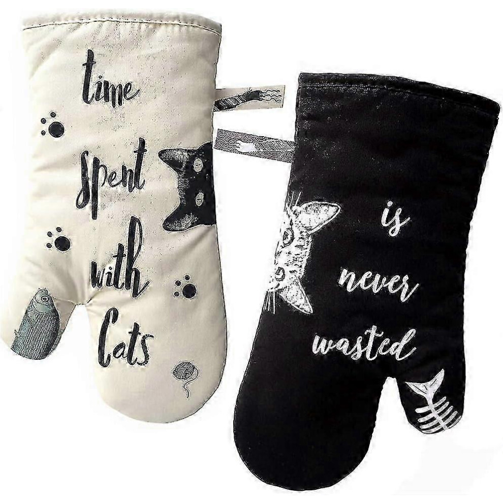 Heat Resistant Oven Gloves, Pot Holders And Mitts For Cooking, Bbq, Baking, Ivory And Black White,Black