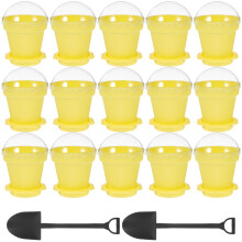 20St Gele Plastic Dessertcups Bloem Pot Stijl Met Deksel En Lepel
