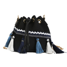 1Women Black Crossbody Bag Anti-Scratch Fabric Tassel Shoulder Satchel