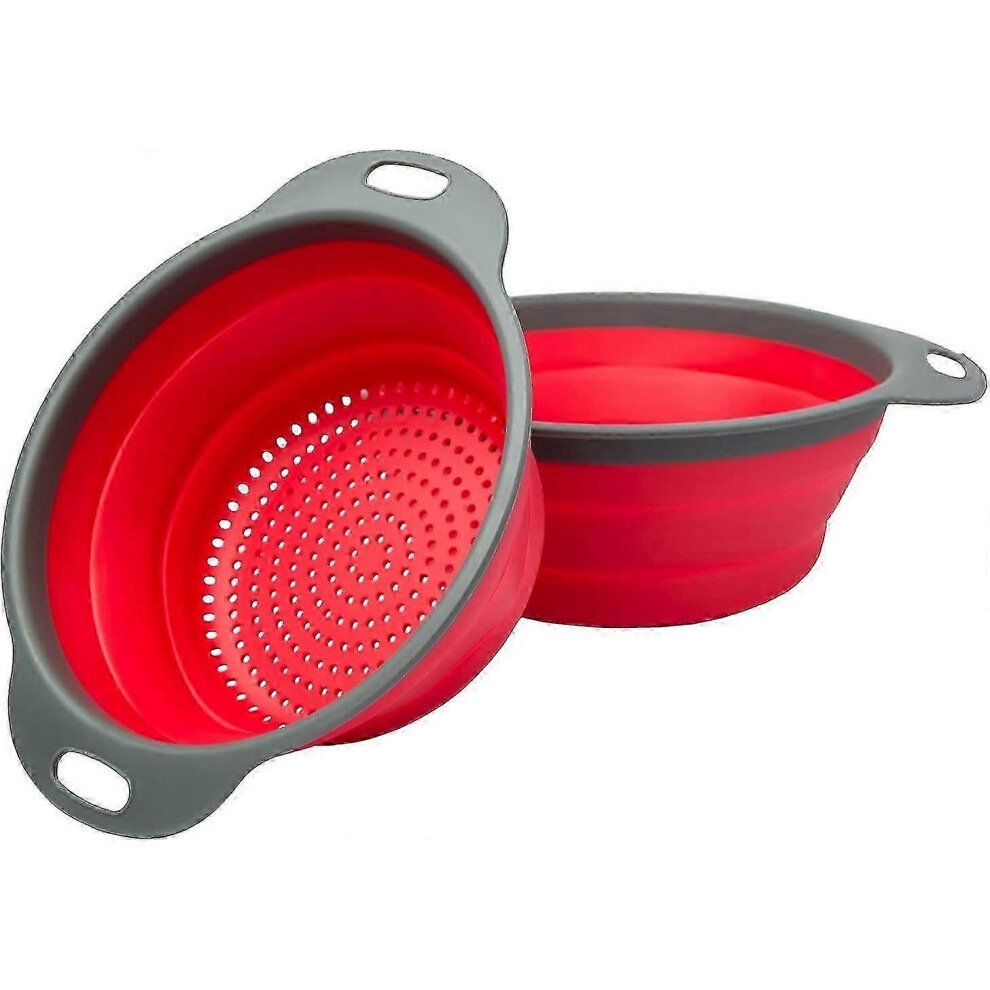 Colander Set - 2 Collapsible Colanders (Filters) 2 Collapsible Colanders Sizes 8" - 2 Quarts & 9.5" - 3 Quarts Red