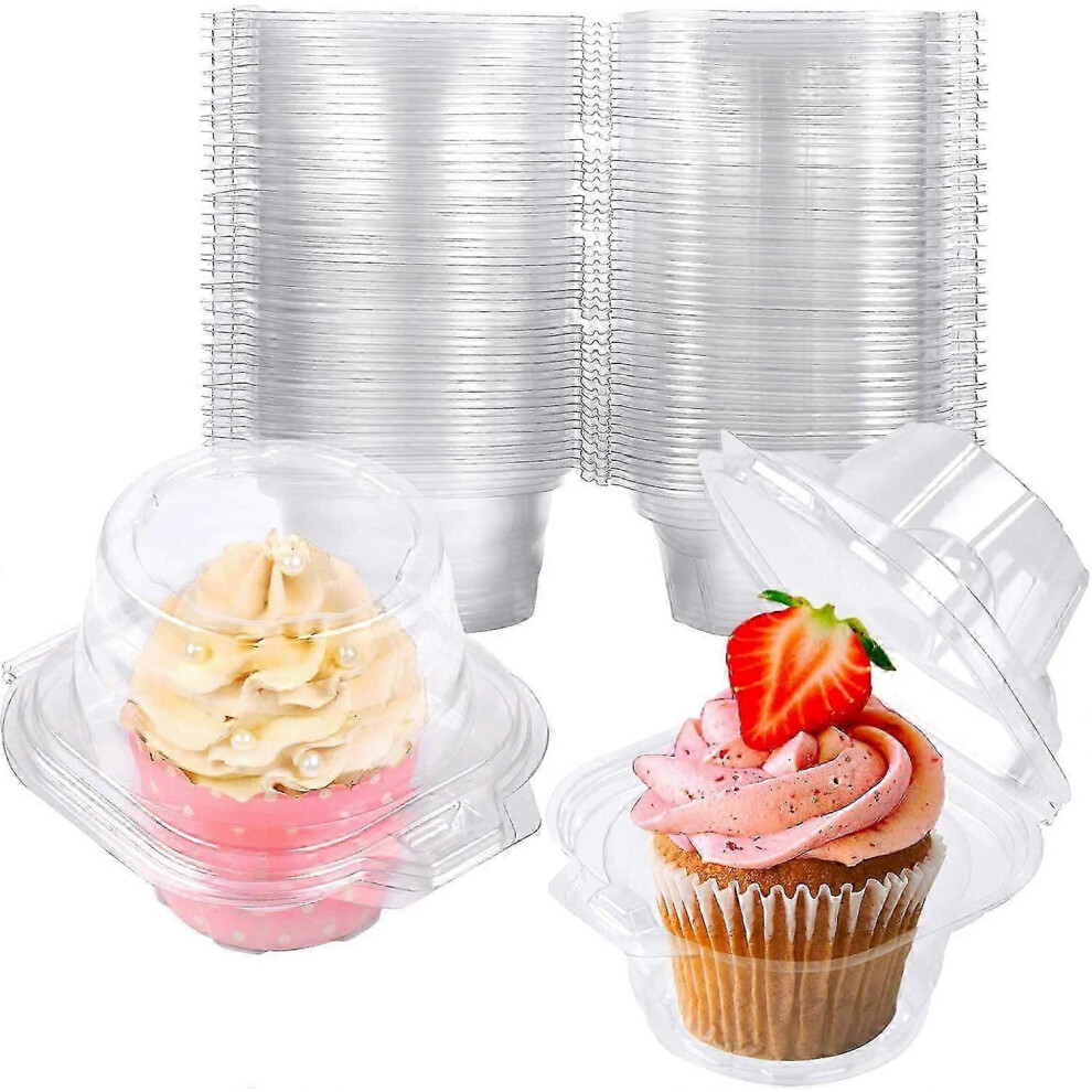 50 Pack Individual Plastic Cupcake Boxes, Deep Dome Stackable Cupcake Holders