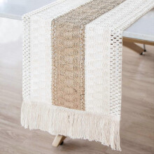 Natural Burlap Table Runner with Tassels, 12 x 72 in