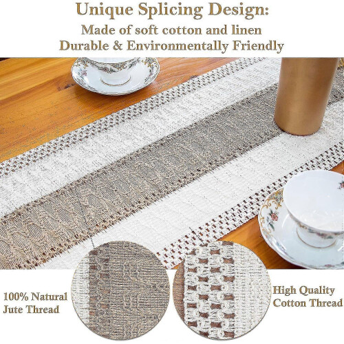 Natural Burlap Table Runner with Tassels, 12 x 72 in 2