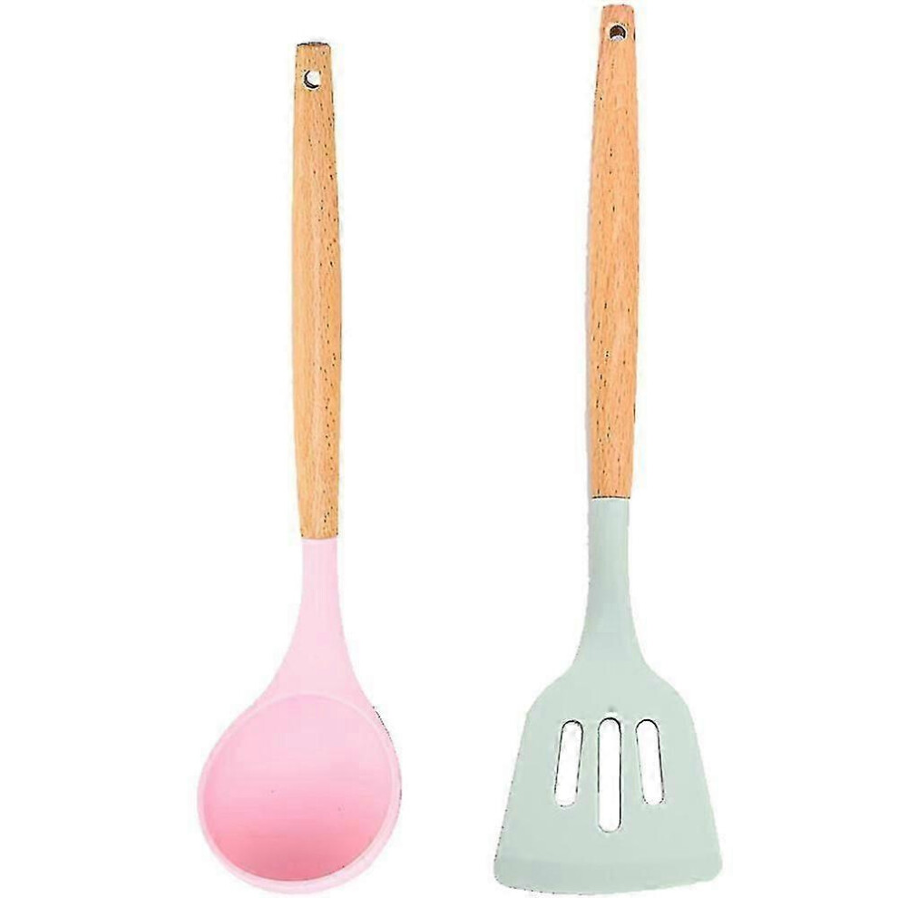 （J） 2-Piece Kitchen Utensil Set, Easy to Clean Wooden Cooking Utensils, Kitchen Utensils for Non-Stick Cookware