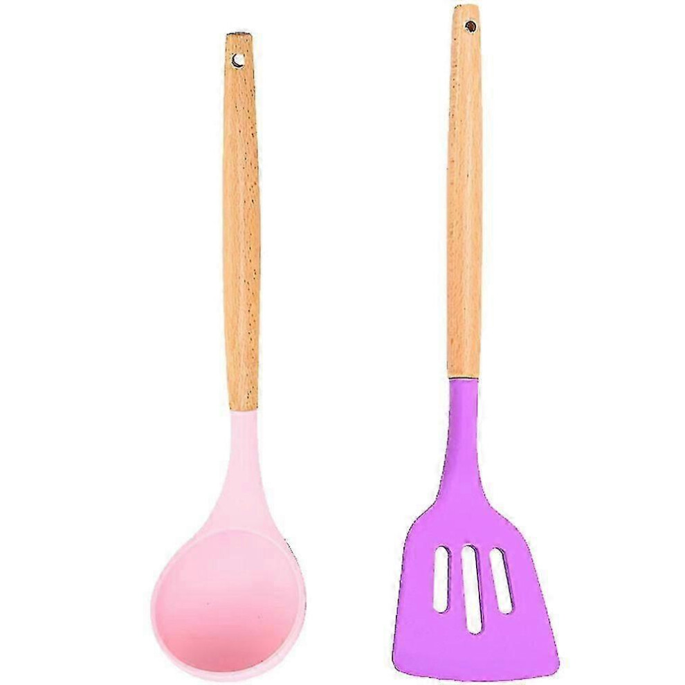 （H） 2-Piece Kitchen Utensil Set, Easy to Clean Wooden Cooking Utensils, Kitchen Utensils for Non-Stick Cookware