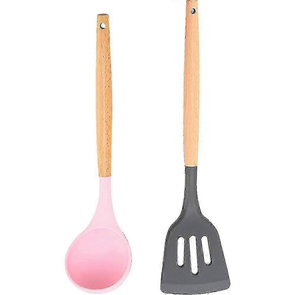 (Girl Powder - Ulan ) 2 Piece Kitchen Utensil Set, Easy Clean Wooden Cooking Utensils, Kitchen Utensils For Nonstick Cookware Gray