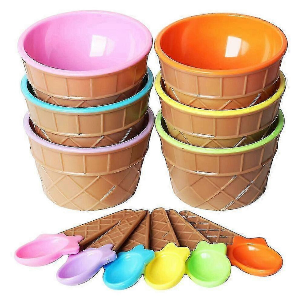 Set Of 6 Different Colors Ice Bowls, Ice Spoon, Bowl, Creative Tableware For Children, Cartoon Cream