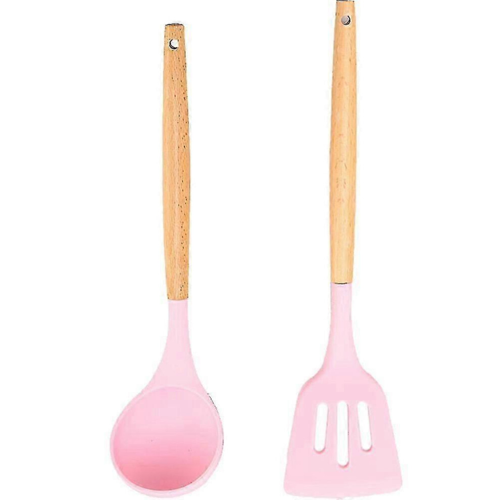 （girl powder - girl powder） 2-Piece Kitchen Utensil Set, Easy to Clean Wooden Cooking Utensils, Kitchen Utensils for Non-Stick Cookware