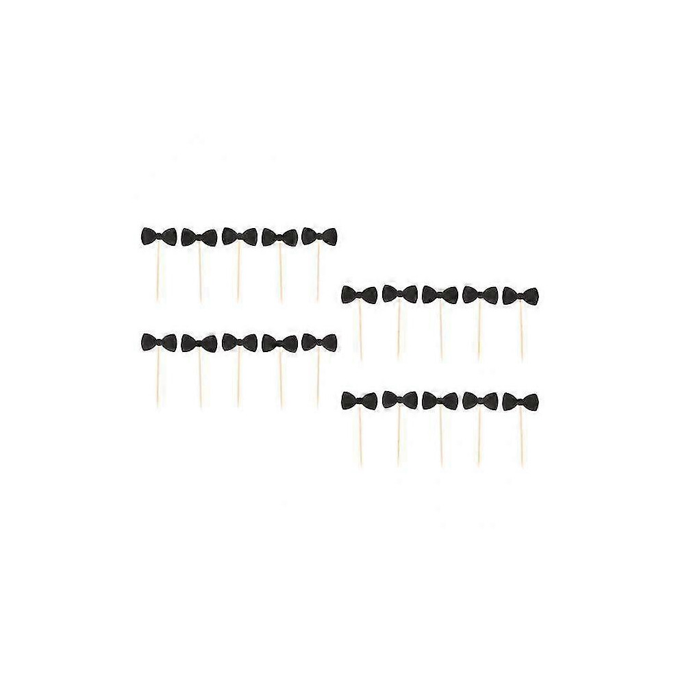 x 20pcs Glitter Paper Bow Tie Cake Toppers for Birthday Party Black