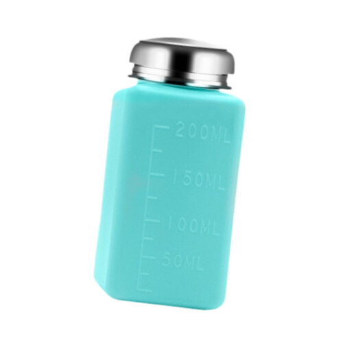 Square Pump Dispenser Bottle For Nail Polish Remover 200ml Blue Liquid Push Down Container