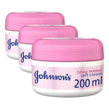 Johnson's 24 Hour Moisture Soft Cream 200ml Pack Of 3 | Reduce Dryness & Dullness |Long-Lasting Hydration for Soft, Smooth Skin, Ideal for Dry Skin