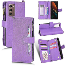 Galaxy Z Fold 2 Magnetic Wallet Case with Card Holder & Zipper Closure, PU Leather Flip CoverPurpleA