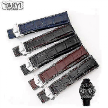 Tag Heuer Watch Bands in Genuine Leather Available in 19mm 20mm and 22mm Sizes with Black and Red Color Choices - JXblue silver buckle22mm