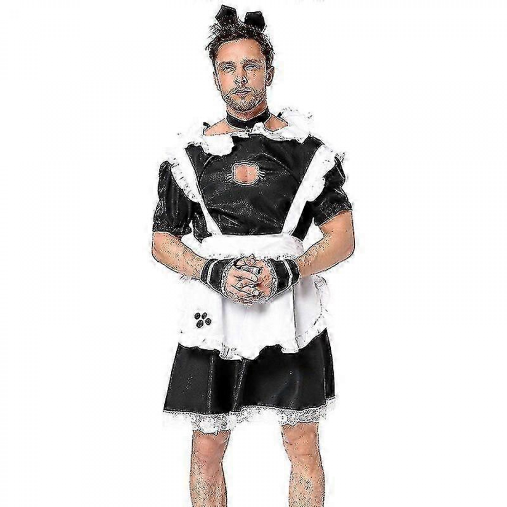 Black/White Adult Men's Maid Waiter Costume Cat Kitty Paw Halloween Cosplays