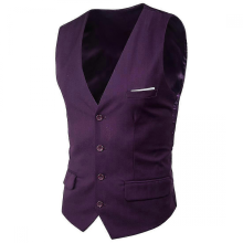 Men's Business Suit Vest Slim Fit Wedding WaistcoatPurpleM