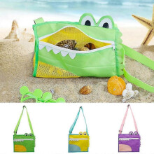 (3Pcs, Green) 1/3pcs Cute Crocodile Crossbody Mesh Beach Toy Bag Kids Shell Collection Bag Swimming Accessories Cross bag