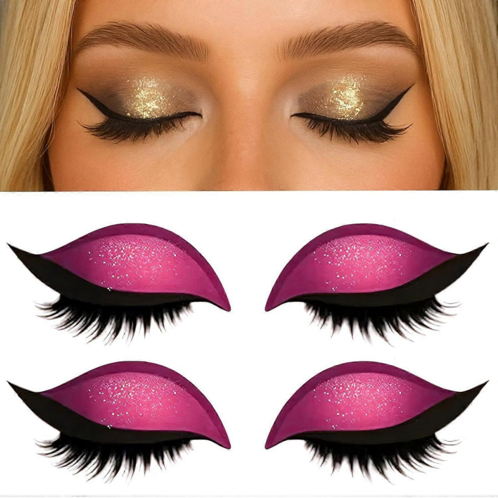 Lazy Eye Shadow Eyelash Patch, Eyeshadow and Lash Sticker, 2-in-1 Reusable Eyeshadow & Eyelash Makeup Stickers, for All Eye Shapes, 2 PairsPink