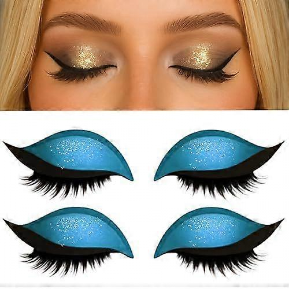 Lazy Eye Shadow Eyelash Patch, Eyeshadow and Lash Sticker, 2-in-1 Reusable Eyeshadow & Eyelash Makeup Stickers, for All Eye Shapes, 2 PairsBlue