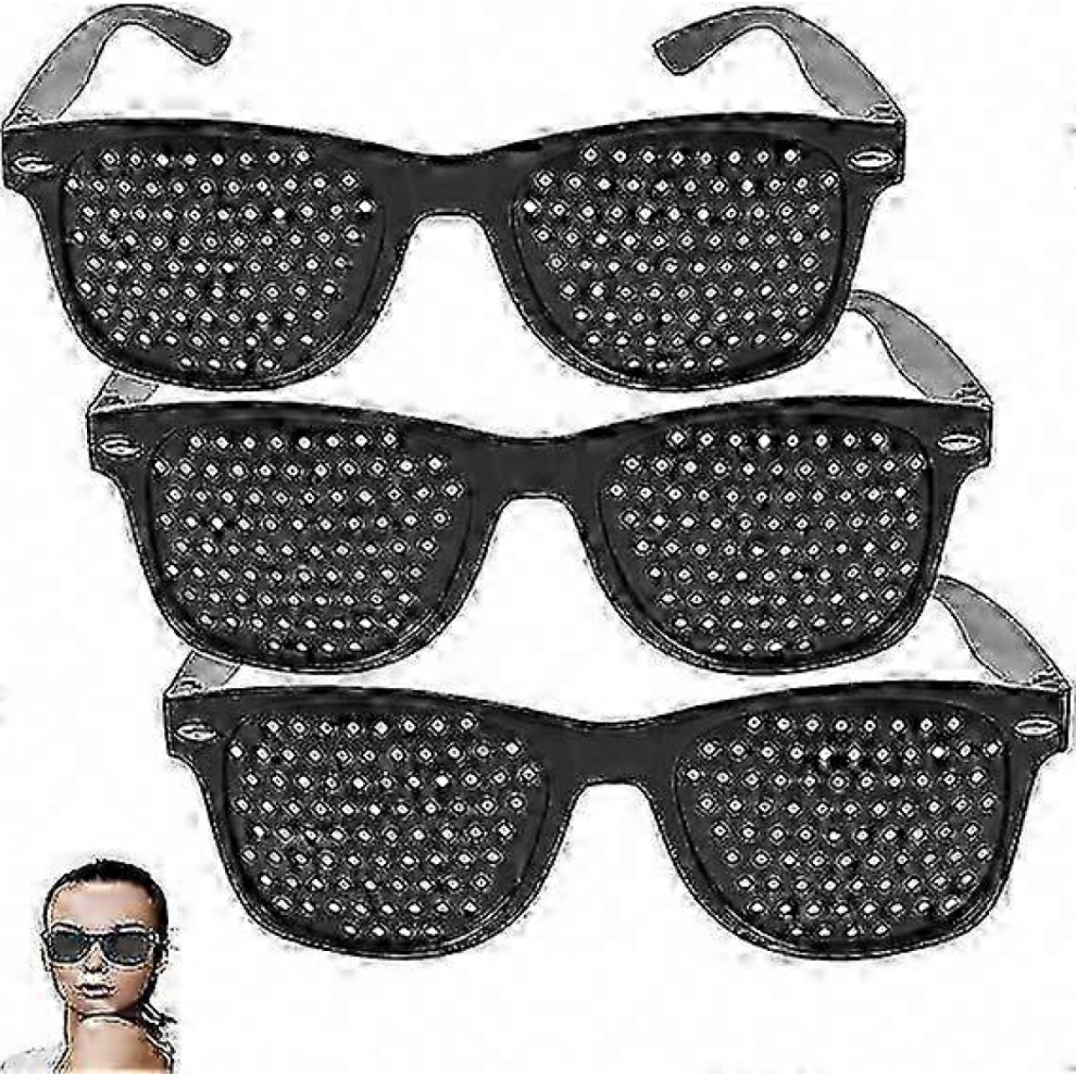 3 Pack Black Pinhole Glasses for Vision Improvement, Unisex Eye Strengthening Glasses
