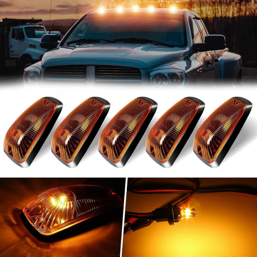 5Pcs Chevy Gmc Cab Roof Running Cover Base With T10 5050 Led Bulbs For C K 1500 2500 3500 Pickup Trucks Smoked Light/Amber/White 7057162274278