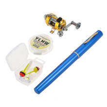 Fishing Rod Reel Combo Set Mini Telescopic Portable Pocket Pen Fishing Rod Pole and Reel Aluminum AlBlue