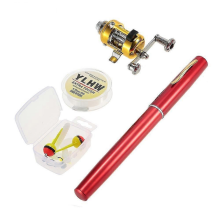 Fishing Rod Reel Combo Set Mini Telescopic Portable Pocket Pen Fishing Rod Pole and Reel Aluminum AlRed