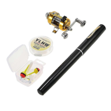 Fishing Rod Reel Combo Set Mini Telescopic Portable Pocket Pen Fishing Rod Pole and Reel Aluminum AlBlack