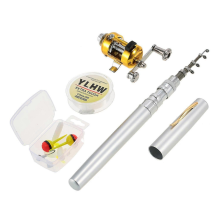 Fishing Rod Reel Combo Set Mini Telescopic Portable Pocket Pen Fishing Rod Pole and Reel Aluminum AlSilver