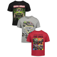 Monster Jam T-Shirt Πακέτο 3 Τεμαχίων για Αγόρια 3T Μαύρο/Κόκκινο/Γκρι