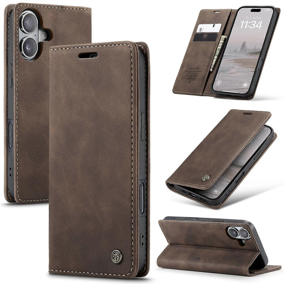 Caseme 013 Series For Iphone 16 Case Card Holder Stand Leather Phone Coverespressocoffee 7057162255505