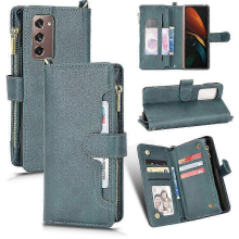 Galaxy Z Fold 2 Magnetic Wallet Case with Card Holder & Zipper Closure, PU Leather Flip CoverGreenA