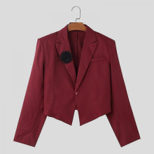 INCERUN Men Lapel Neck Long Sleeve One Button Floral Irregular Blazer Short Coatsred2XL
