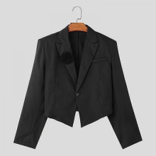 INCERUN Men Lapel Neck Long Sleeve One Button Floral Irregular Blazer Short Coatsblack2XL