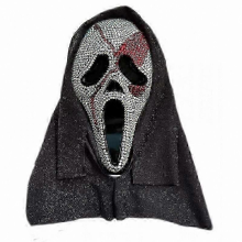 Spooky Ghost Face Mask with Bloody Bling Design, Halloween Horror Costume Accessory for Adults & Kids, Scary Cosplay PropBlack Beaded