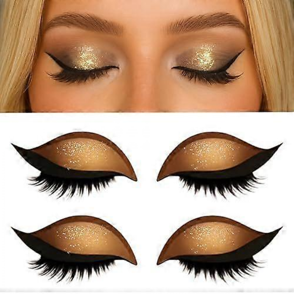 Lazy Eye Shadow Eyelash Patch, Eyeshadow and Lash Sticker, 2-in-1 Reusable Eyeshadow & Eyelash Makeup Stickers, for All Eye Shapes, 2 PairsGold