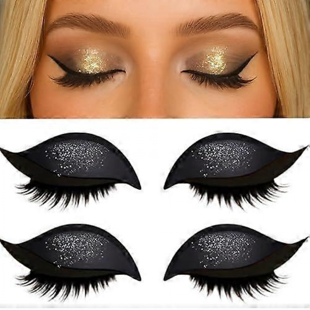 Lazy Eye Shadow Eyelash Patch, Eyeshadow and Lash Sticker, 2-in-1 Reusable Eyeshadow & Eyelash Makeup Stickers, for All Eye Shapes, 2 PairsBlack