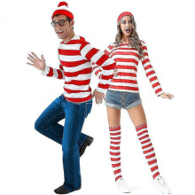 (XL, Female) Christmas Cosplay Costume Red Stripe Set V