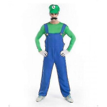 (XL, Green) Adult Mens Super Mario Luigi Bros Fancy Dress Cosplay Costume