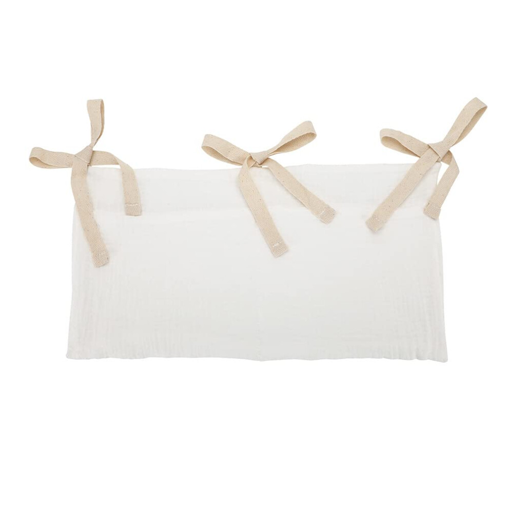 2Pack Baby Bedside Hanging Storage Bag, Cotton Pocket Organizer With 2 Pockets For Baby Cribs And Toys, White
