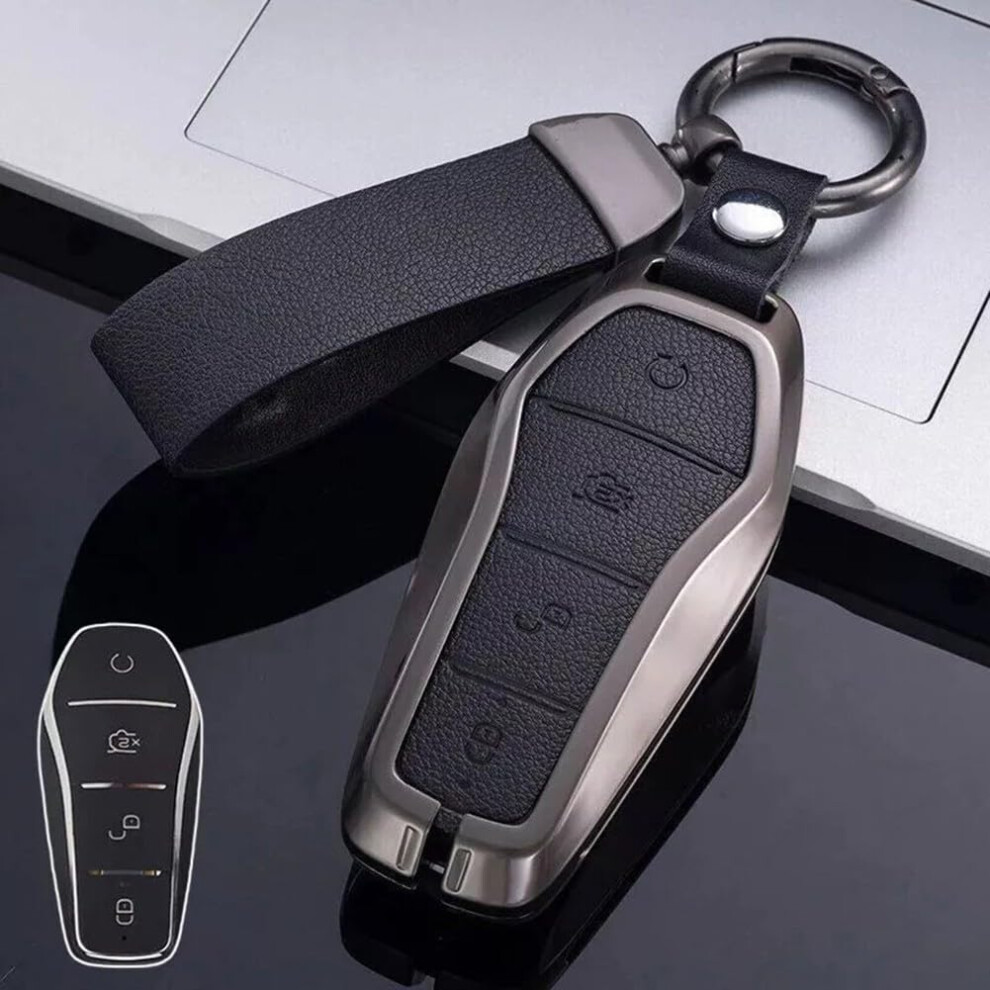 Zinc Alloy Leather Key Fob Cover For Byd Song Qin Han Ev Tang, Scratch-Resistant, Black 9354506011321