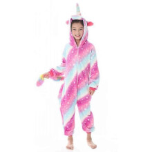 (4-5 Years, B) Kids Girls Star Sky Print Flannel Jumpsuit Cartoon Unicorn Zip Up Hooded Nightwear Sleepwear R