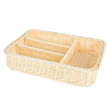 1Pc Beige Plastic Imitation Rattan Desktop Storage Container Basket