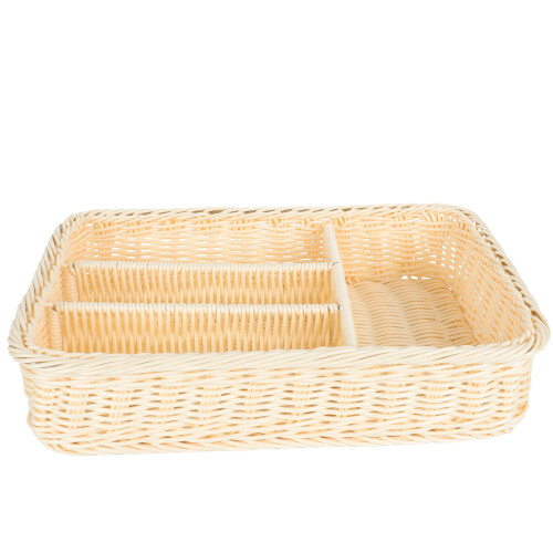 1Pc Beige Plastic Imitation Rattan Desktop Storage Container Basket 1