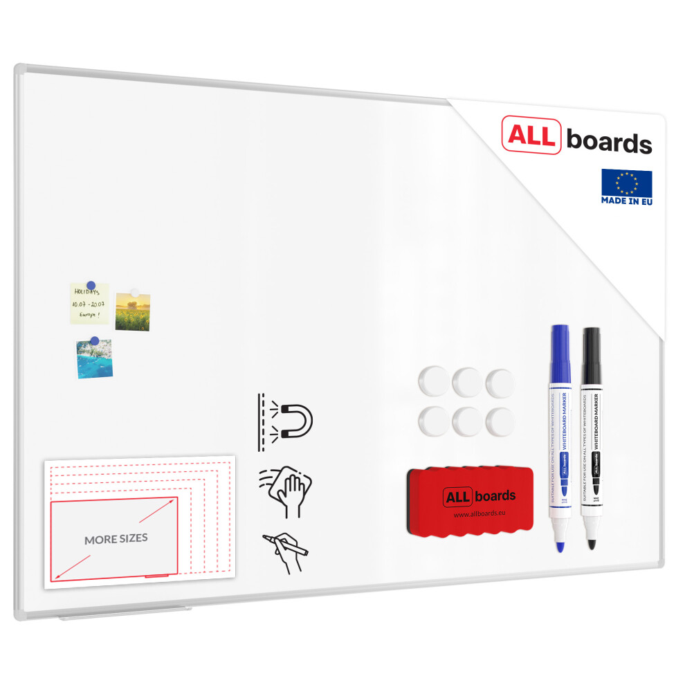 Allboards Whiteboard Dry Erase Magnetic Surface Aluminium Frame 180X120 Cm Premium Expo