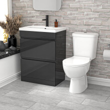 Nes Home 600mm Dark Grey 2 Drawers Handleless Basin Vanity Close Coupled Toilet