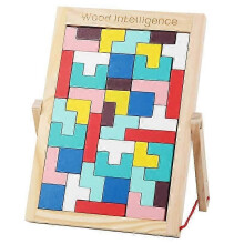 Träkubstaplingsspel med flerfärgade tegelstenar Tetris-leksaker för barn
