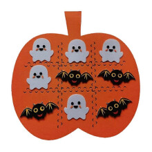 (Orange) Halloween lekmatta Halloween Tic-tac-toe filtpussel brädspel för barn tecknad spöke fladder