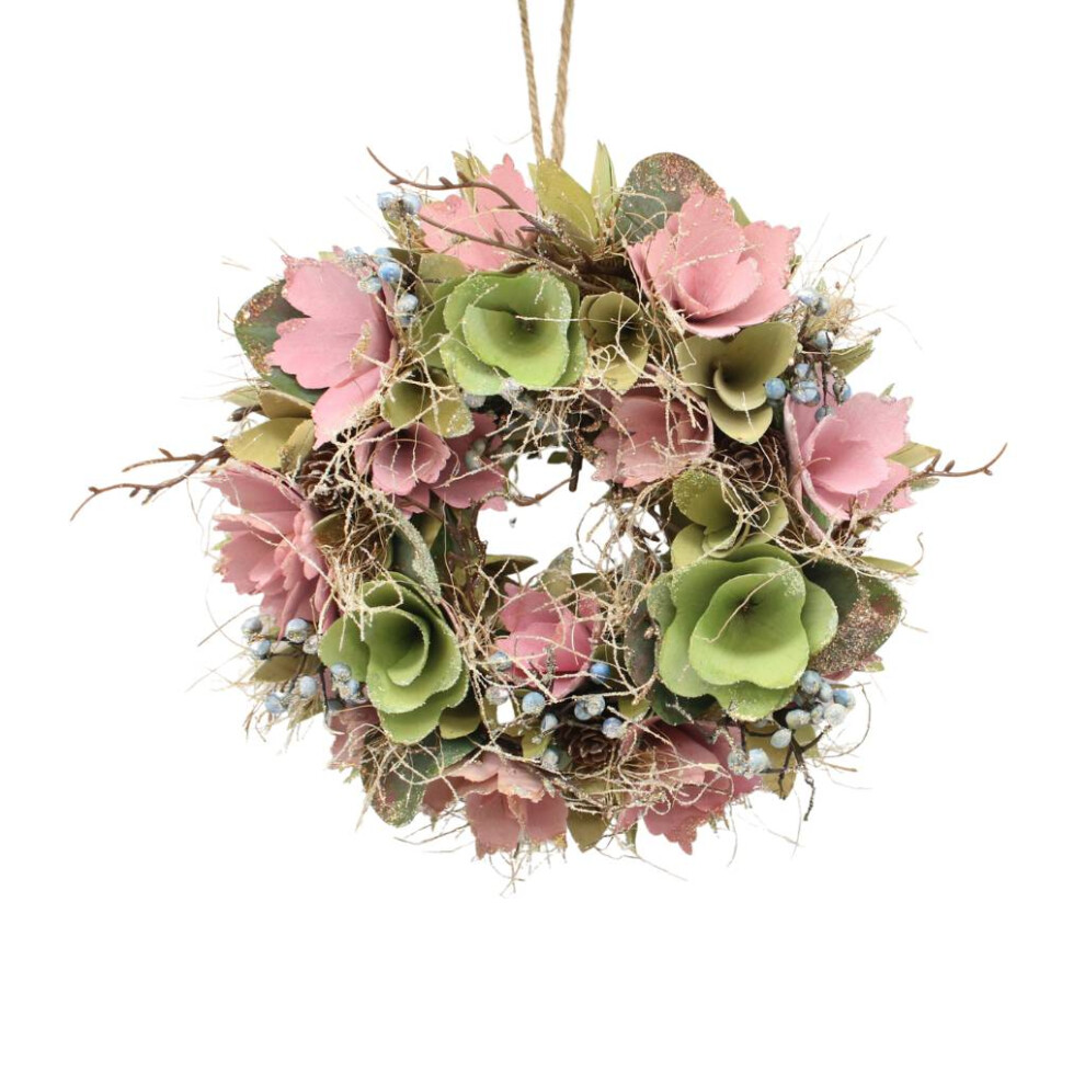 Urbn Living ( & Twigs) Artificial Festive Door Wreath 25Cm Wall Decoration Pink/Green
