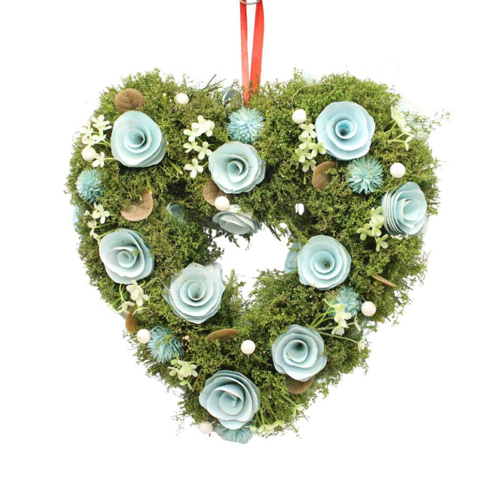 Urbn Living ( Heart) Rustic Rattan Heart Wreath Wall Décor Blue